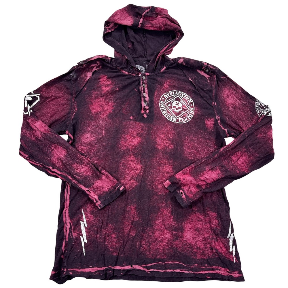 Y2K‎ Affliction Shirt Men's XL Red Grunge Long Sleeve Hoodie Thrashed Skate